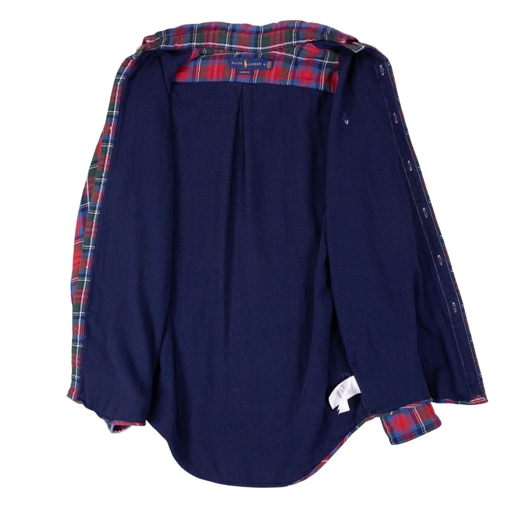 Polo Ralph Lauren Classic Fit Flannel Mens M Red Blue Plaid Cotton Work Shirt